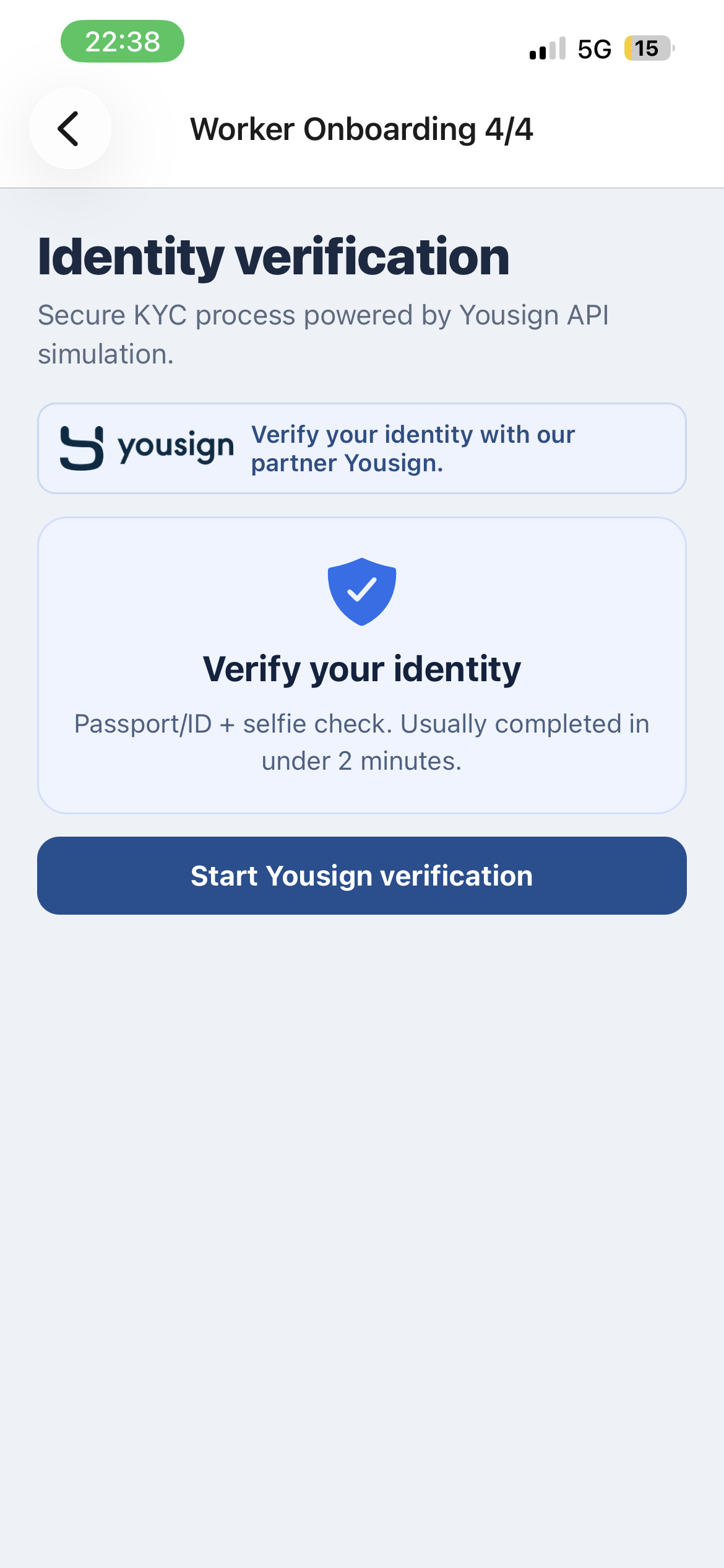 Worker onboarding completion